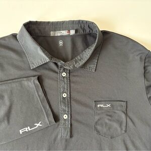 RLX Ralph Lauren Men’s XXL TTG Black Long Sleeve Polo Wicking Shirt Golf